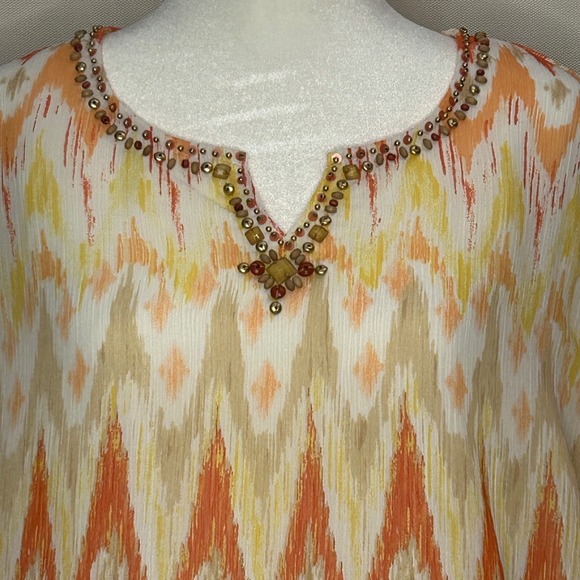 Alfred Dunner Boho Tunic‎ Top Beaded Neckline Tuscan Sunset Women Plus 14 NEW - Picture 2 of 9